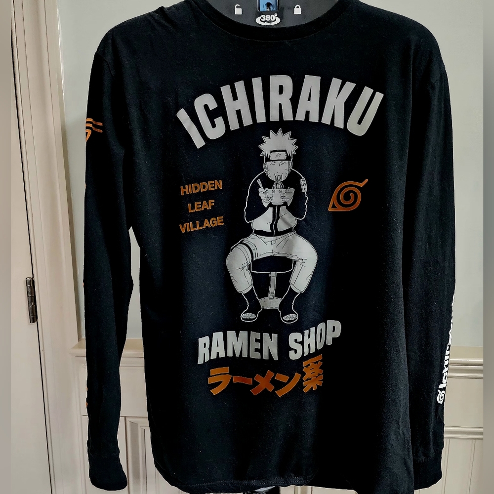 Large black long sleeve Naruto Shippuden ramen shop shirt